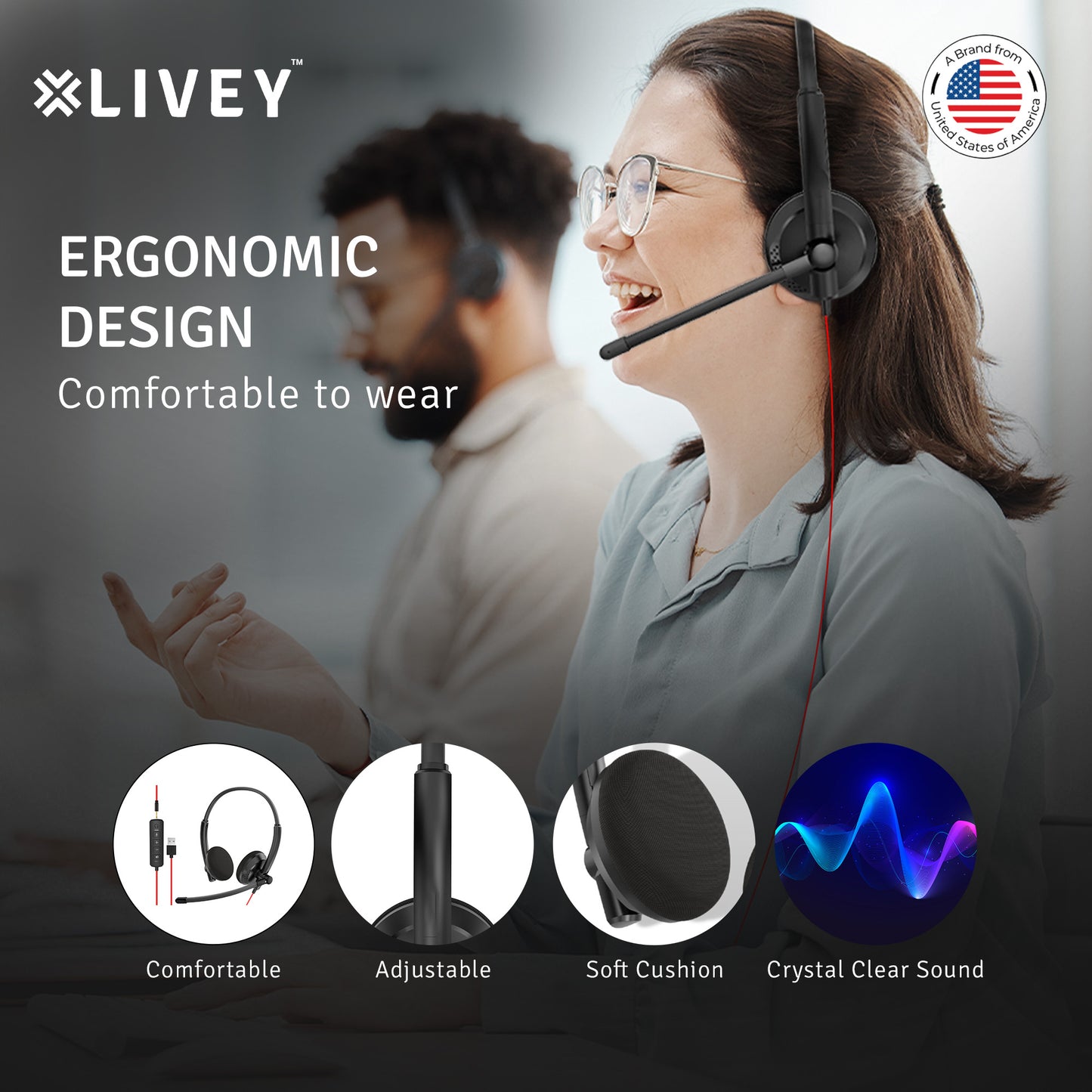LIVEY 410DU ENC USB Headset, Optimized for UC