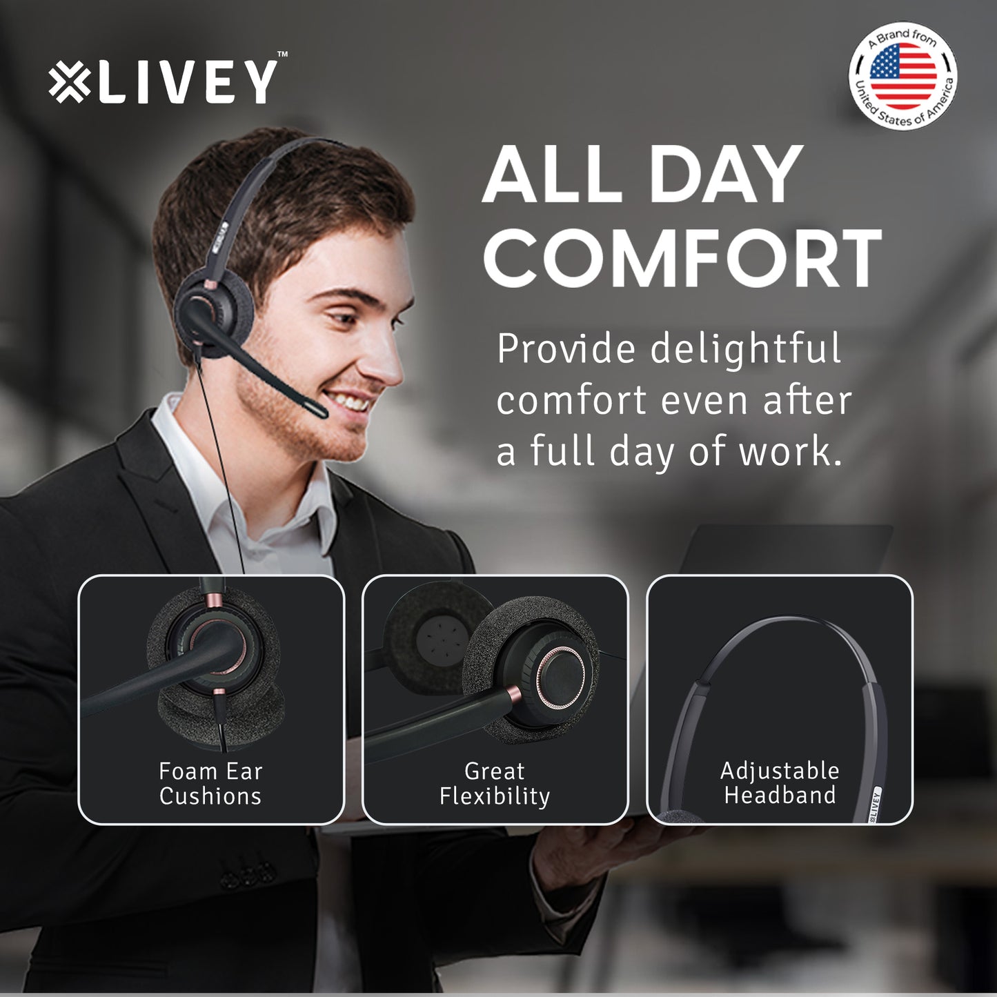 LIVEY 805DM AINC USB Headset, Optimized for MS Teams, UC