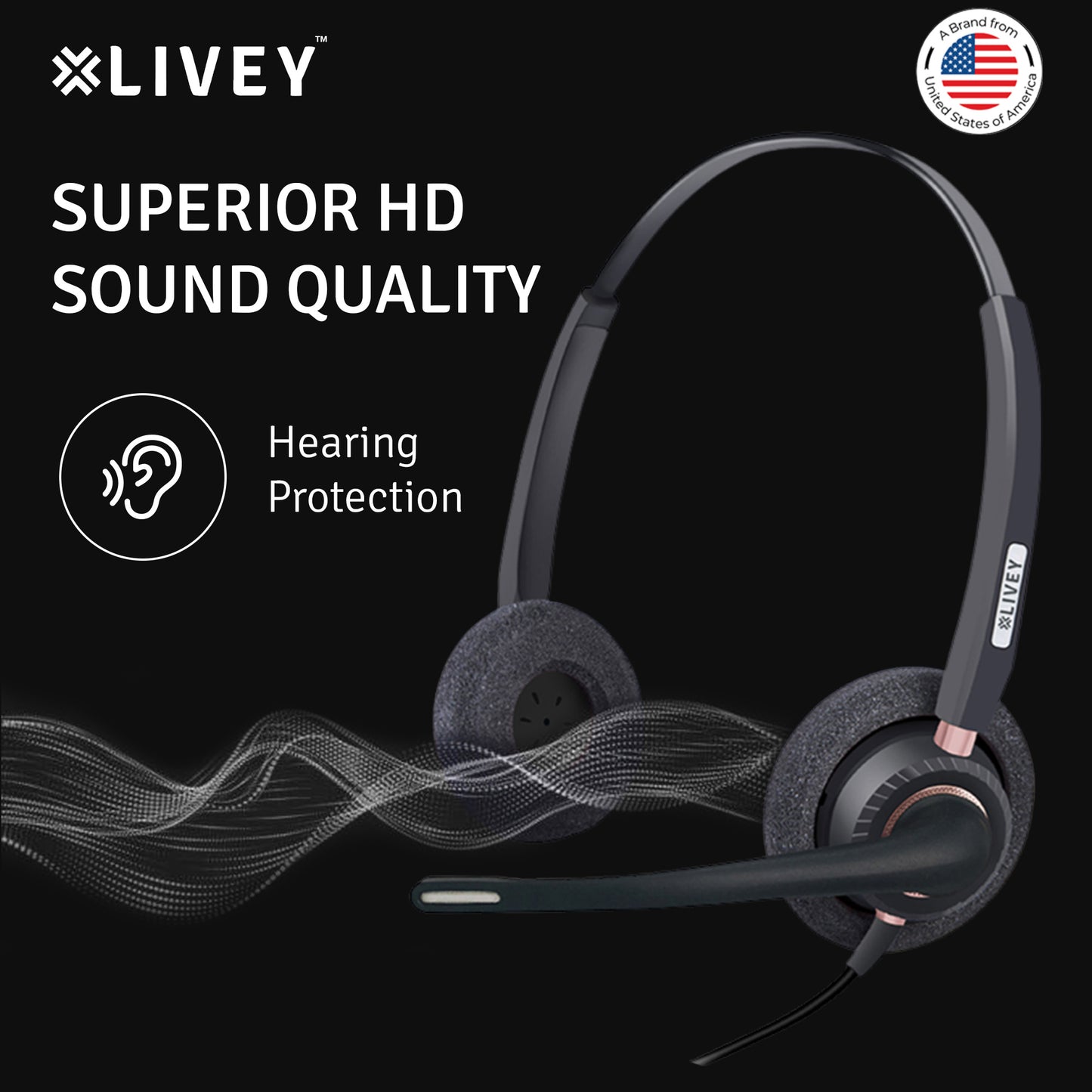 LIVEY 805DM AINC USB Headset, Optimized for MS Teams, UC