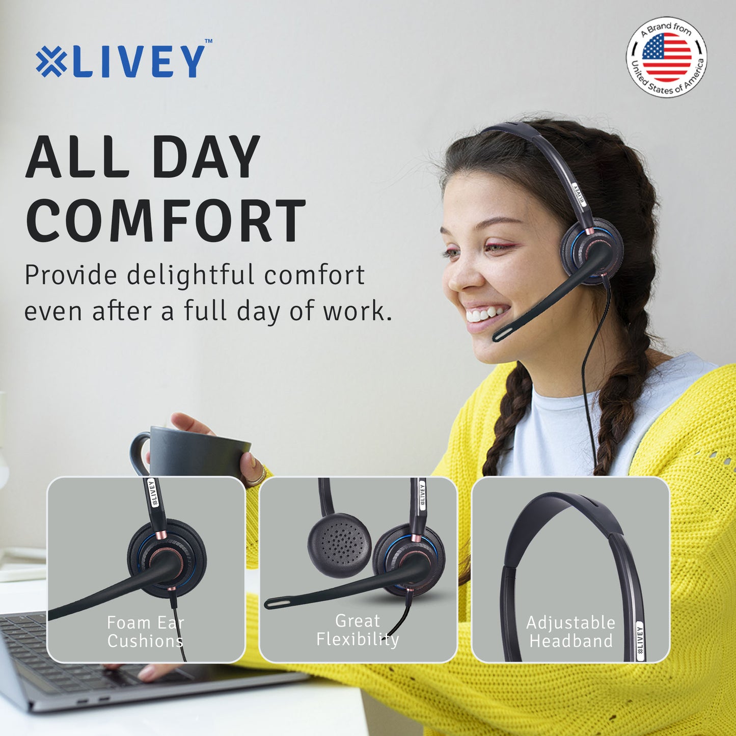 LIVEY 815DM AINC USB Headset, Optimized for MS Teams, UC