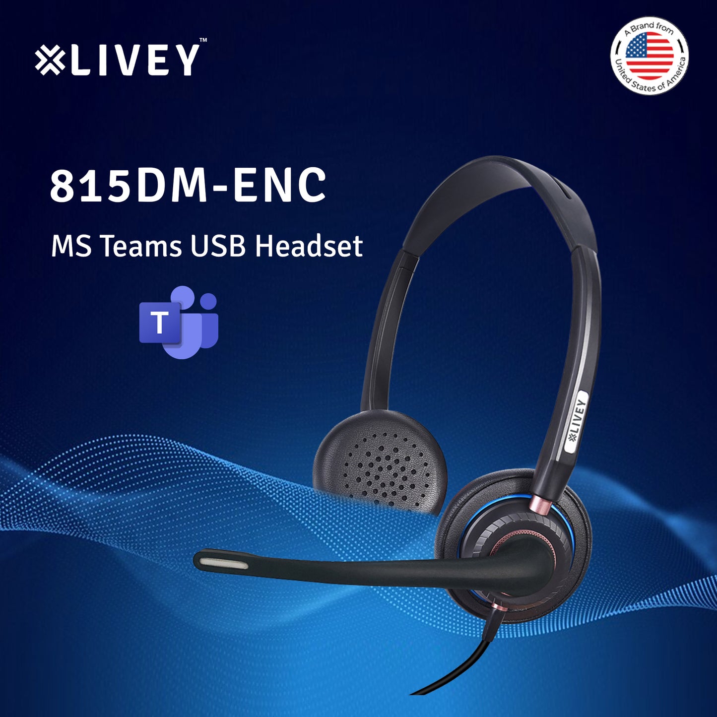 LIVEY 815DM AINC USB Headset, Optimized for MS Teams, UC