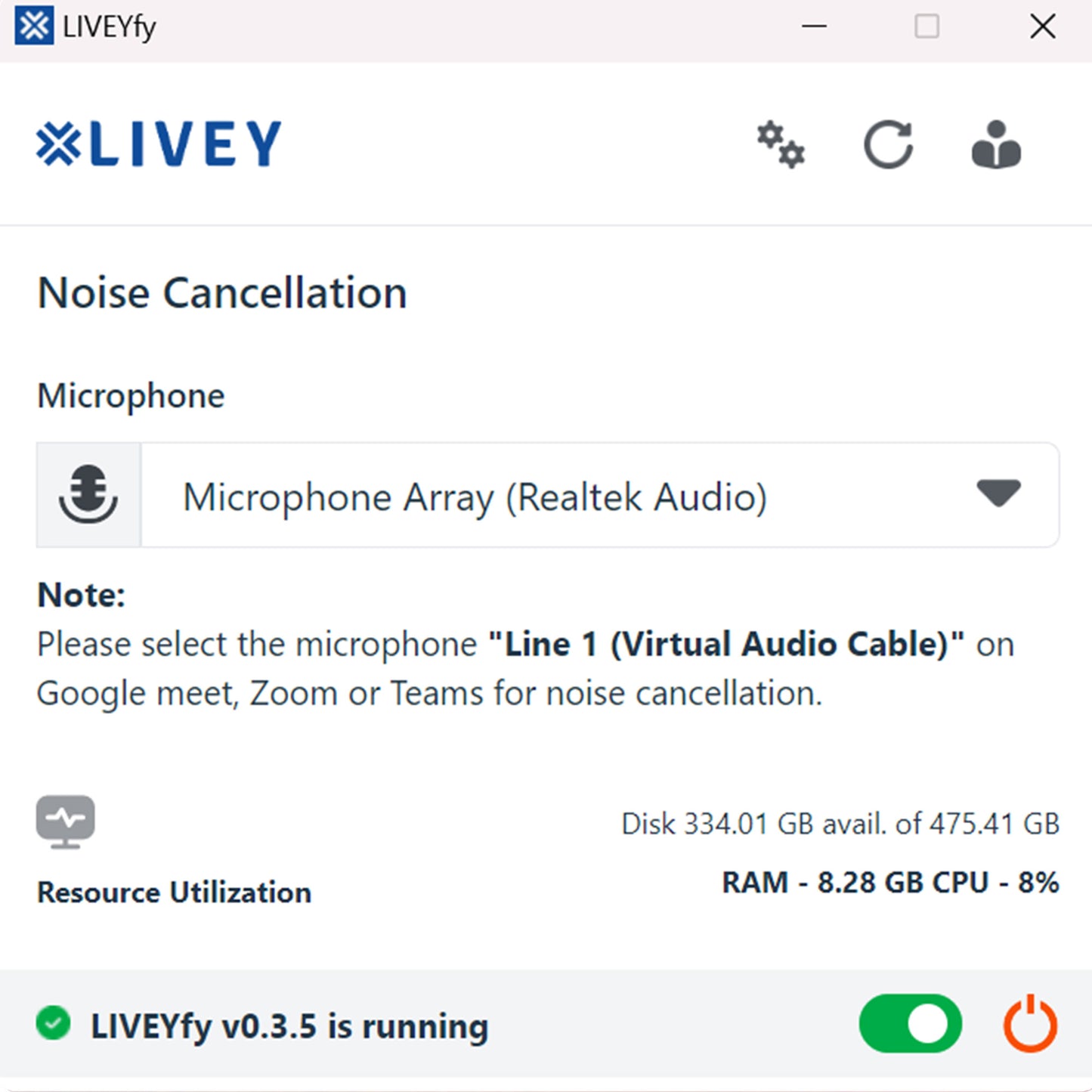 LIVEYfy-AI Noise Suppression Software Application