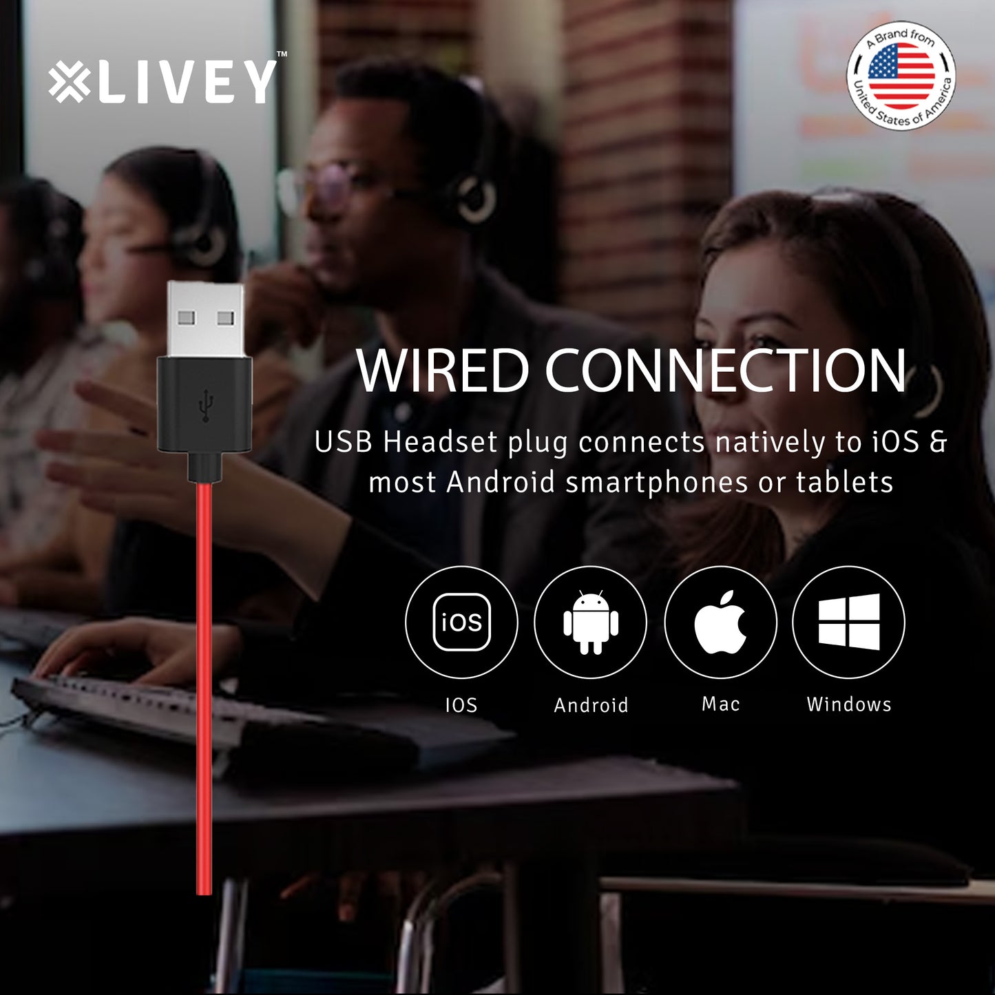 LIVEY 410DM ENC USB Headset, Optimized for MS Teams, UC