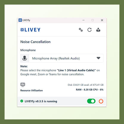 LIVEYfy-AI Noise Suppression Software Application