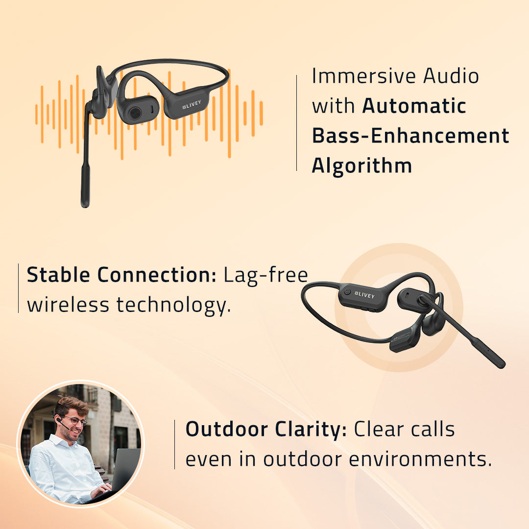 OpenEar 750BT Wireless Headset AI Environmental Noise Cancellation Algorithm, Engineered for All-Day Comfort